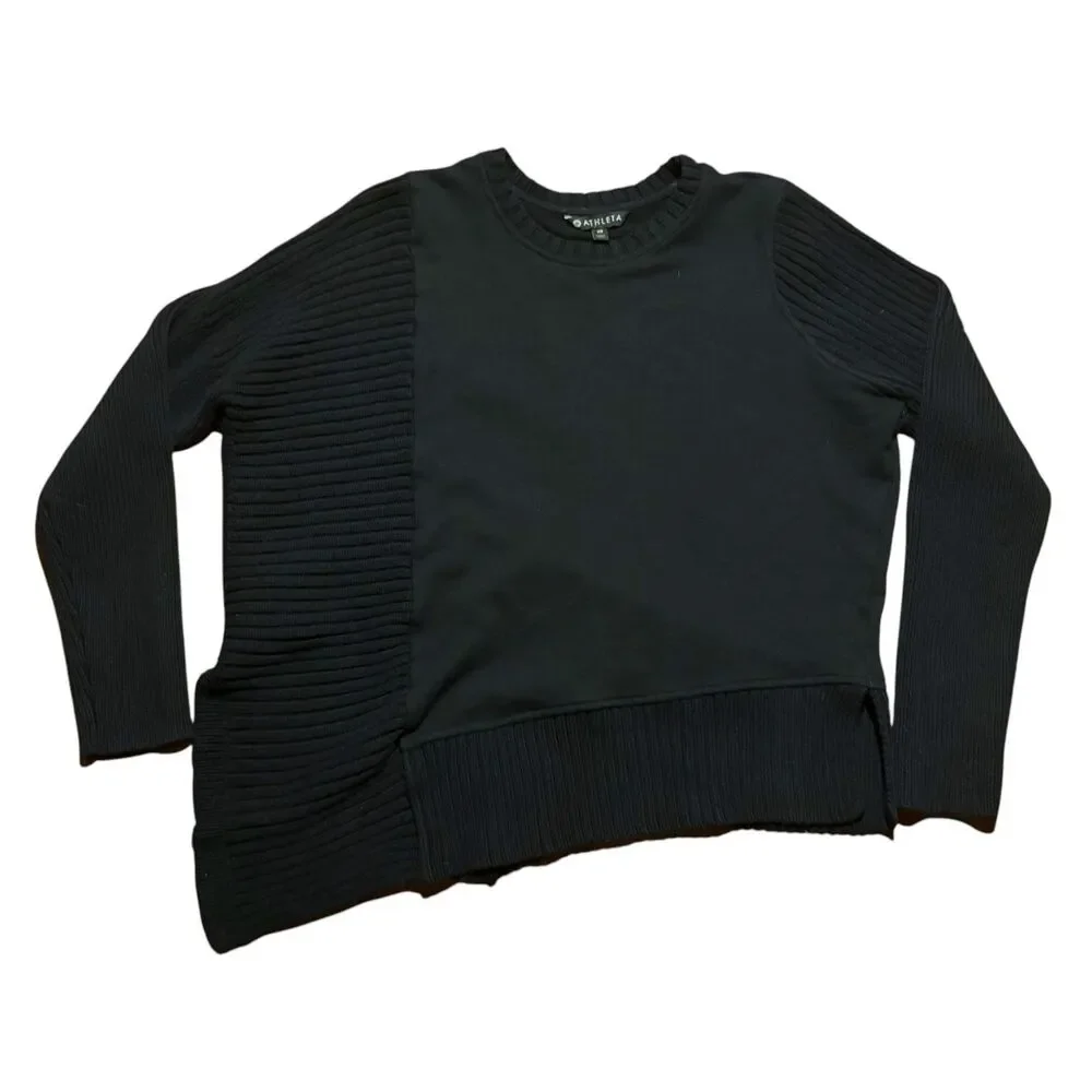 Athleta Bayridge Asymmetrical Ribbed Sweater Black- Size XS - Picture 3 of 9